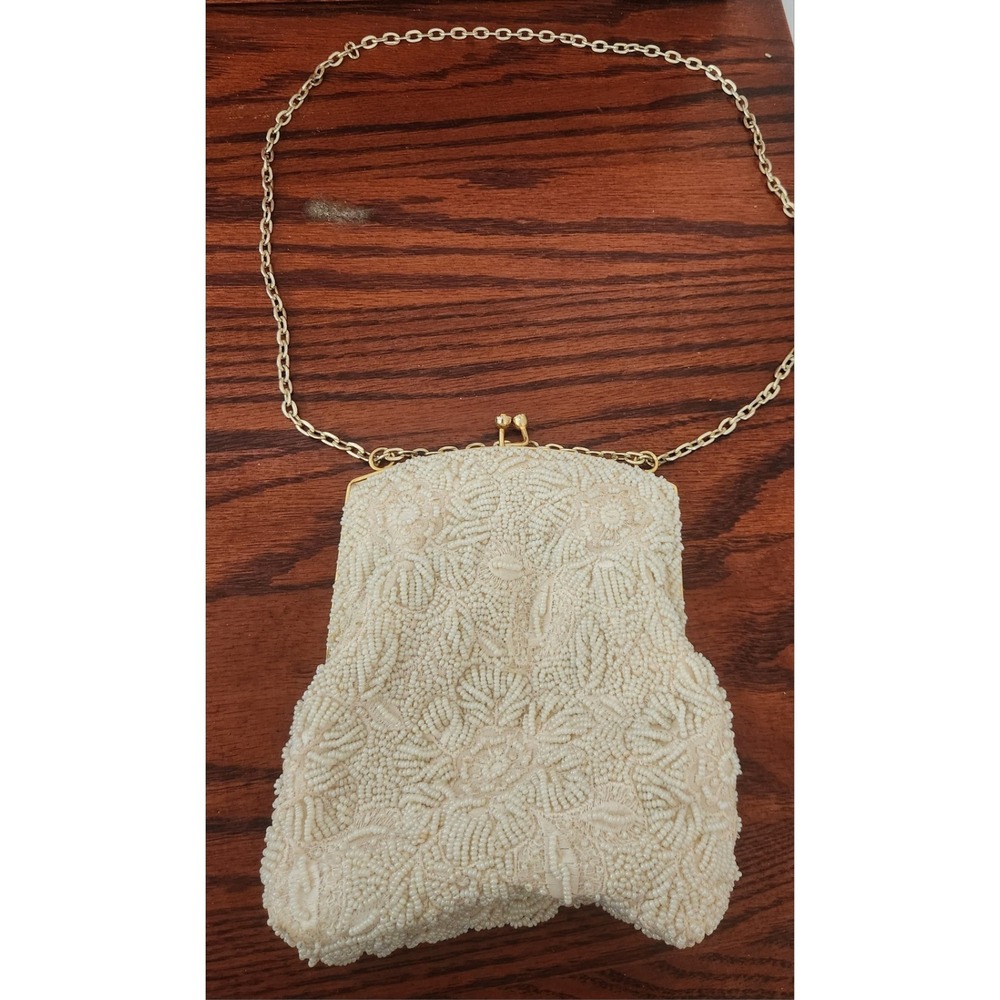 Vintage Walborg Ivory Beaded Handbag Purse Wedding Formal Retro Old Hollywood